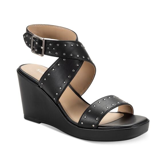 Sun Stone Shoes - Sun + Stone Women's Emiee Studded Strappy Wedge Sandals, Black, 9.5M/40EU